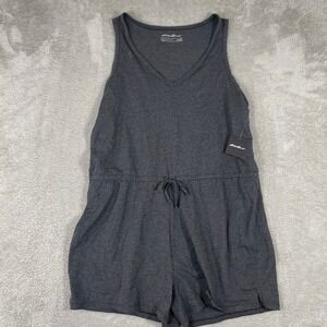 Eddie Bauer Romper Womens XL Gray Sleeveless Drawstring Cotton Boho USA